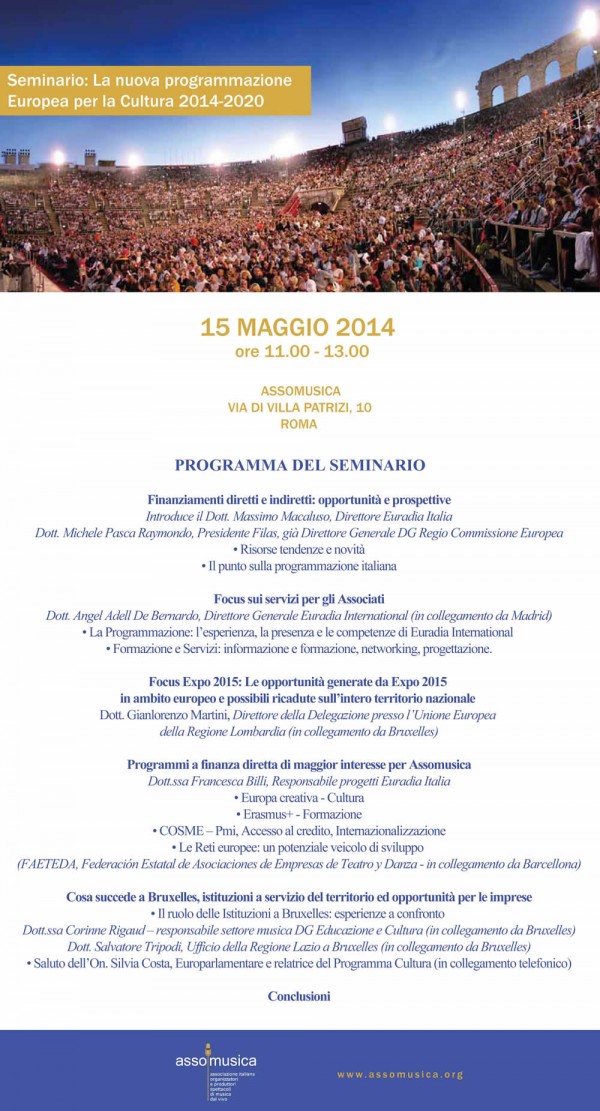 Seminario: Finanziamenti diretti e indiretti: opportunità e prospettive. 15 maggio