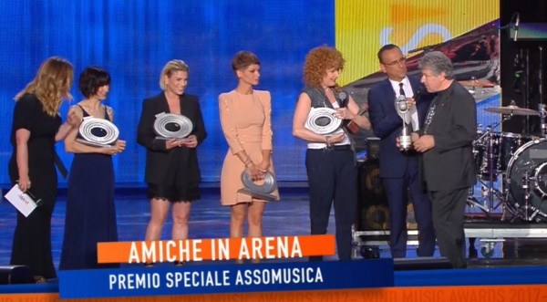 Wind Music Awards 2017: Fiorella Mannoia awarded by Vincenzo Spera on the stage in Arena di Verona